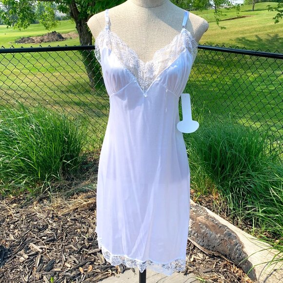 Vintage 90s Satin Full Slip Dress Lace Trim Lingerie Fairy Boho Nightie New - Picture 1 of 16